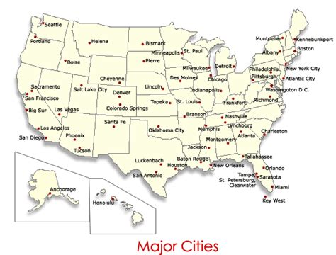 US Map with Major Cities